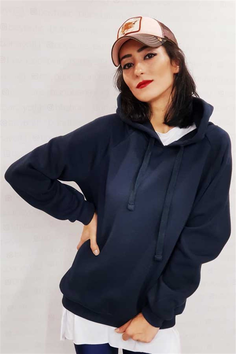 Kapşonlu Lacivert Sweatshirt