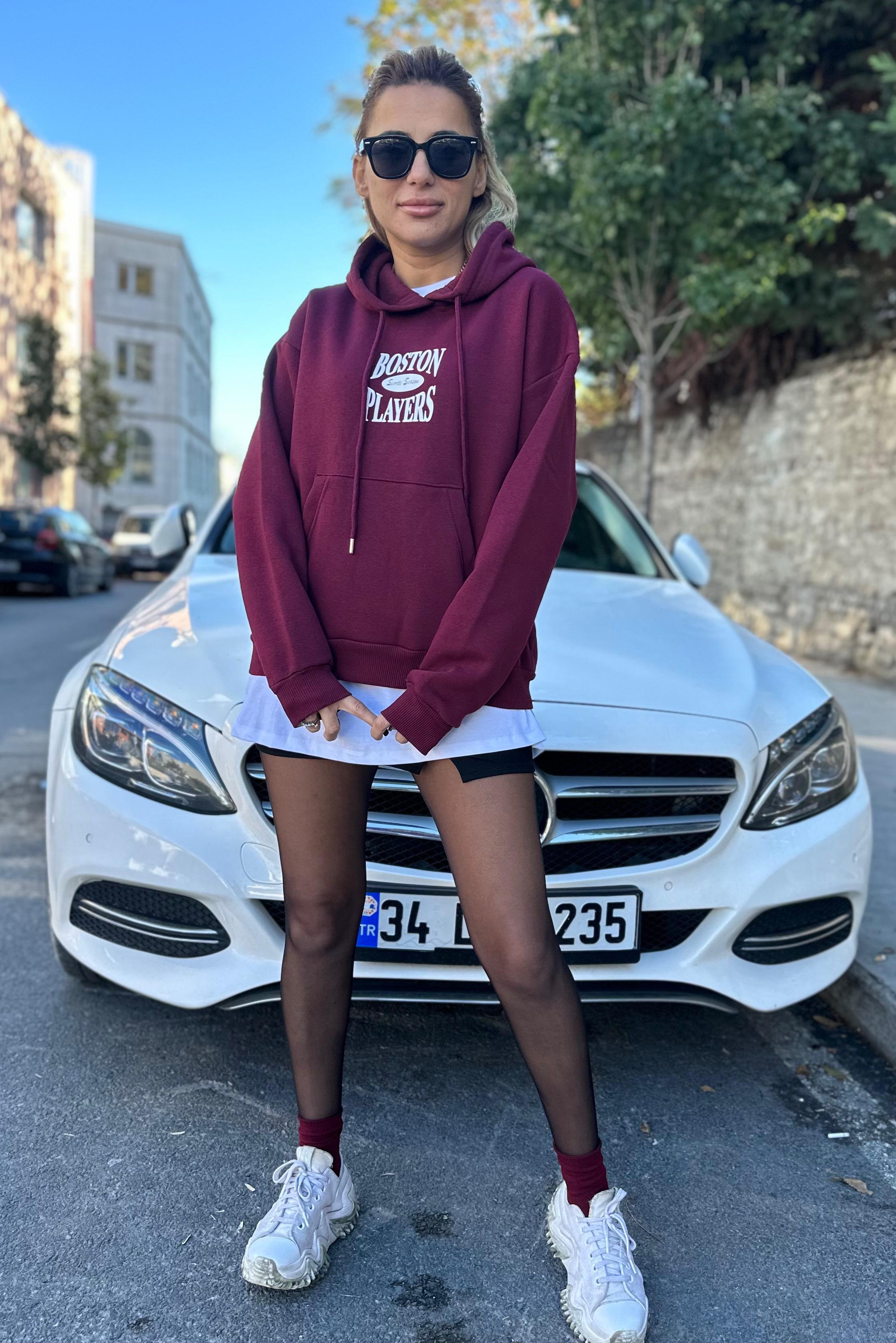 Kapüşonlu Boston Bordo SweatshirtSWEATSHİRT