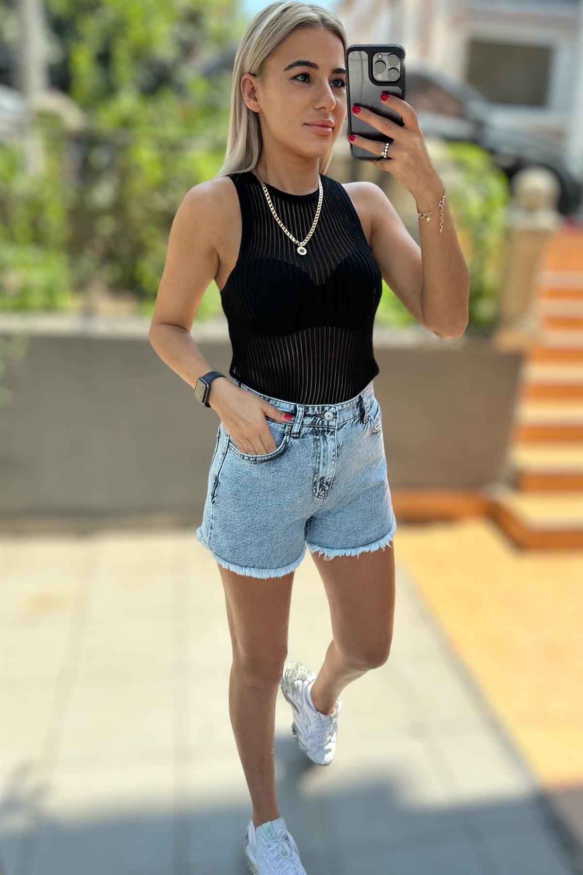 Kar Yıkama Denim ŞortŞORTLAR