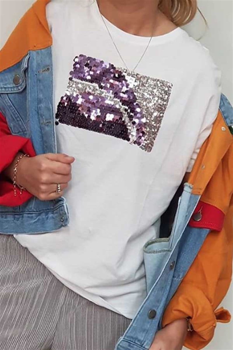 Kare Payetli Tshirt