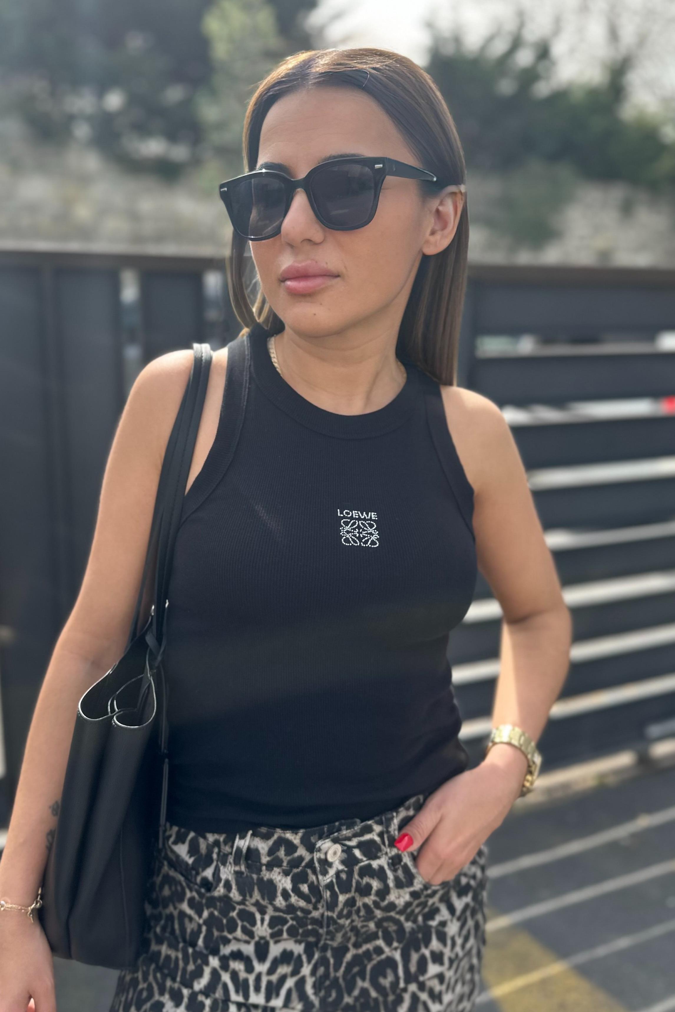 Kare Taş İşlemeli Siyah AtletBLUZ