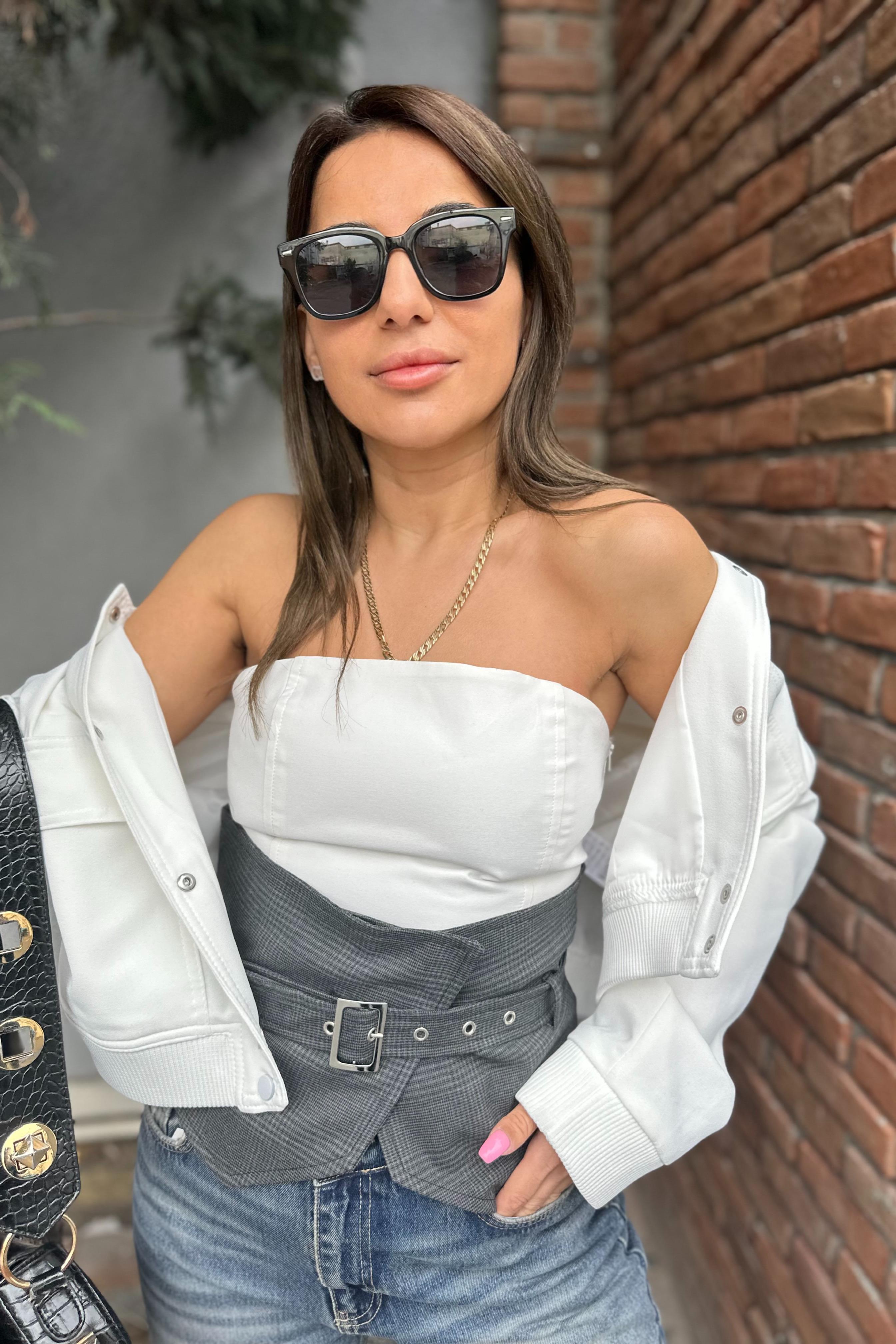 Kemer Detay Straplez BluzBLUZ