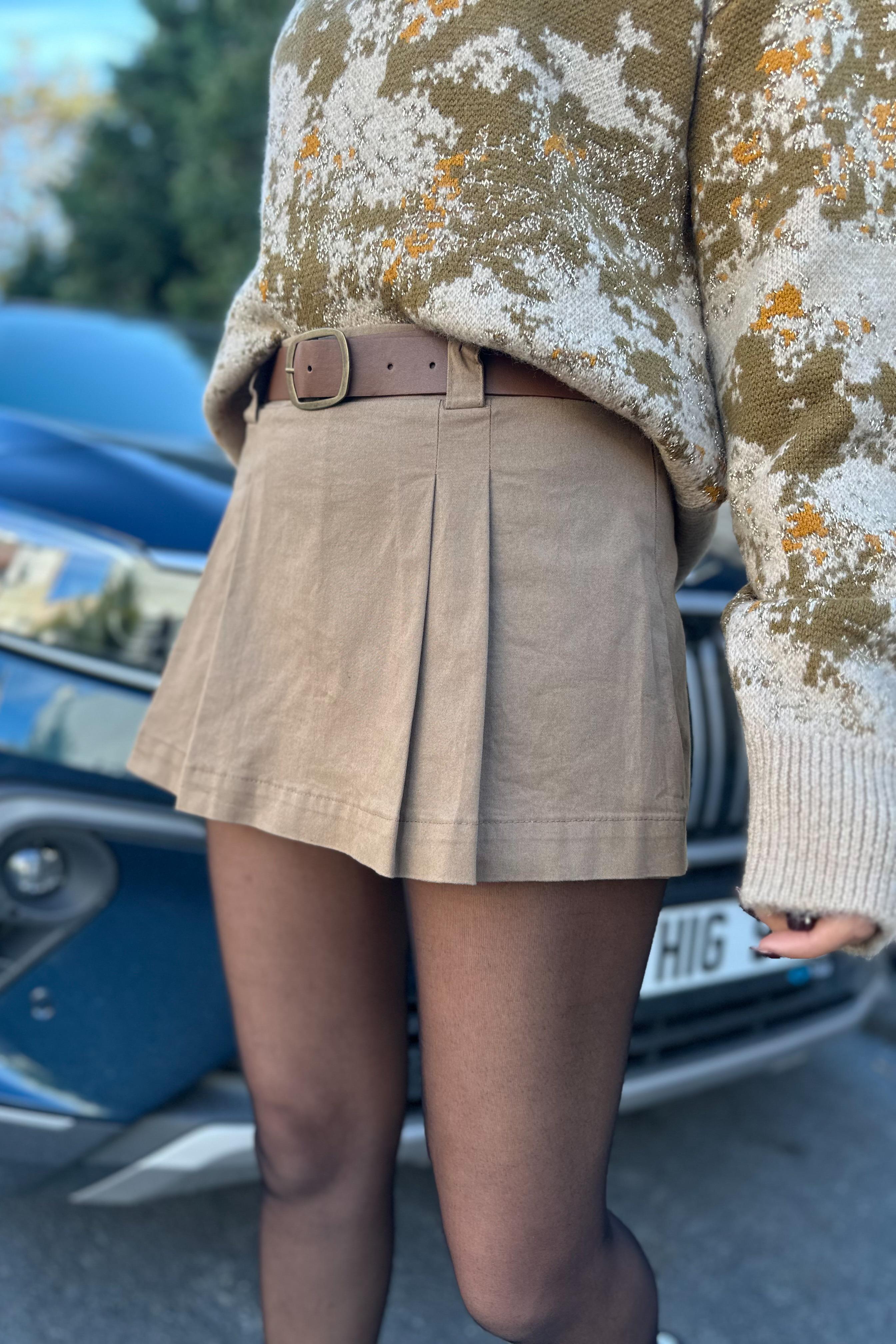 Kemerli Gabardin Camel Şort EtekETEK