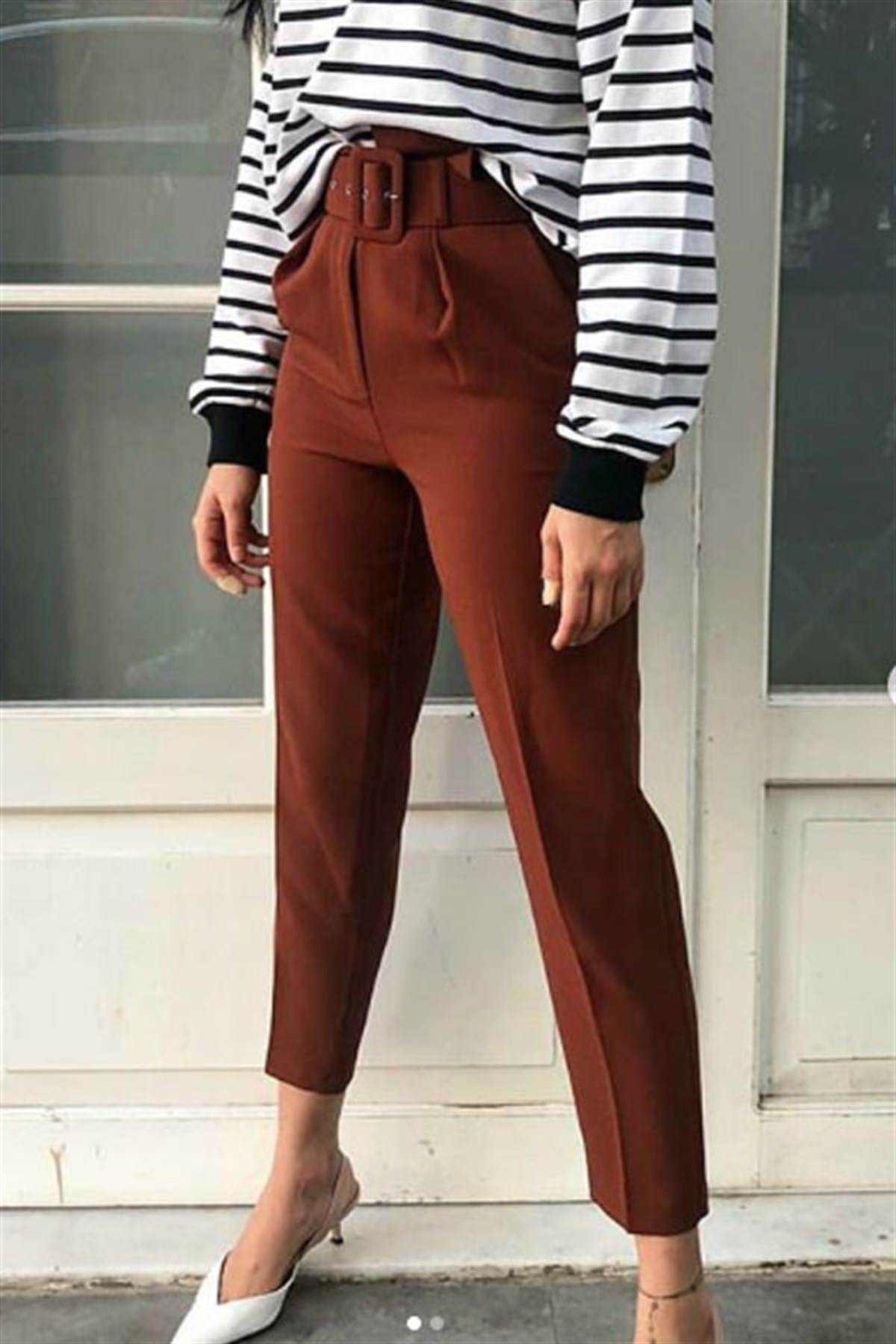 Kemerli Kiremit Havuç Pantalon