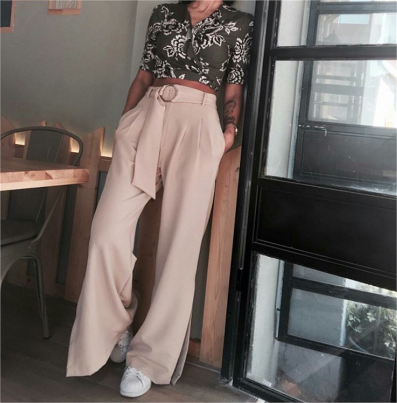 Kemerli Yırtmaçlı Salaş Pantalon