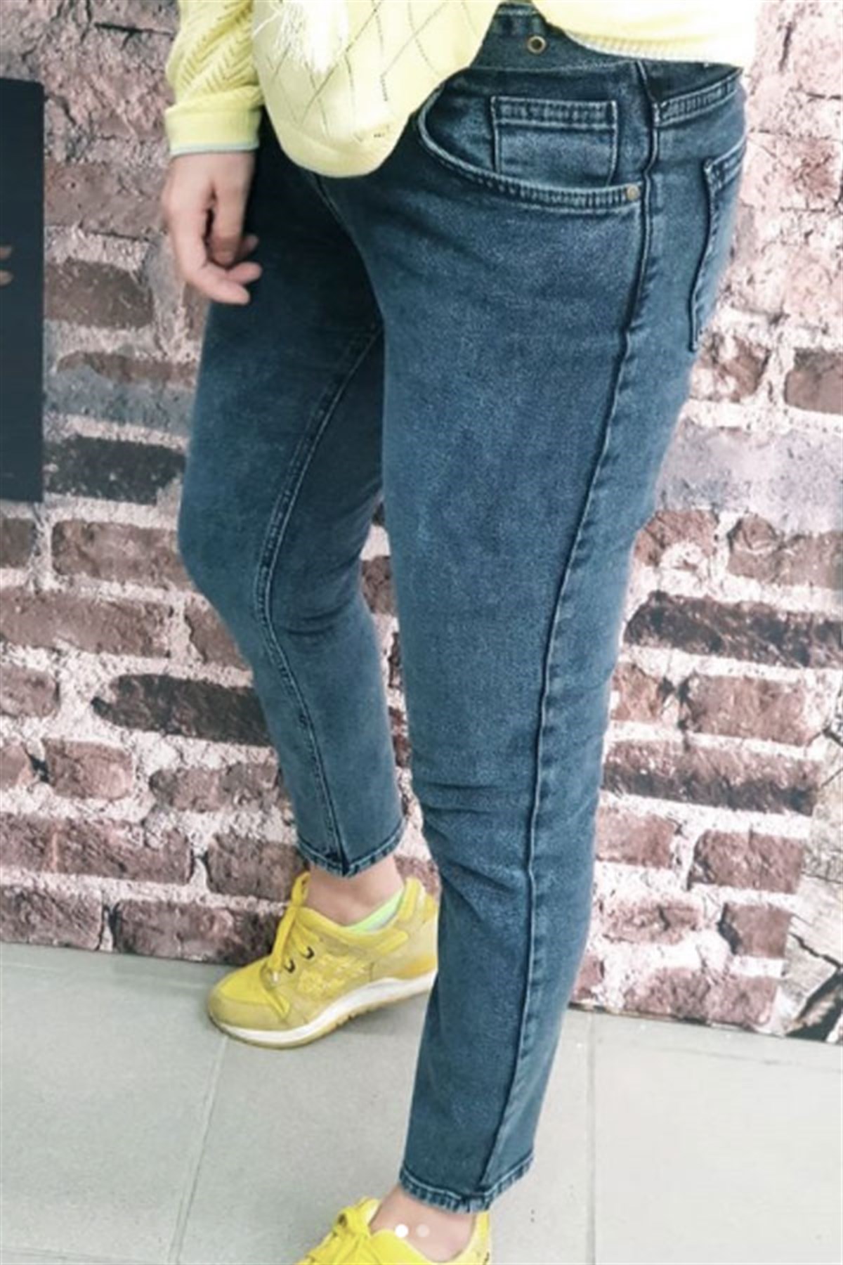 Kendinden Kemerli Füme Relax Jean