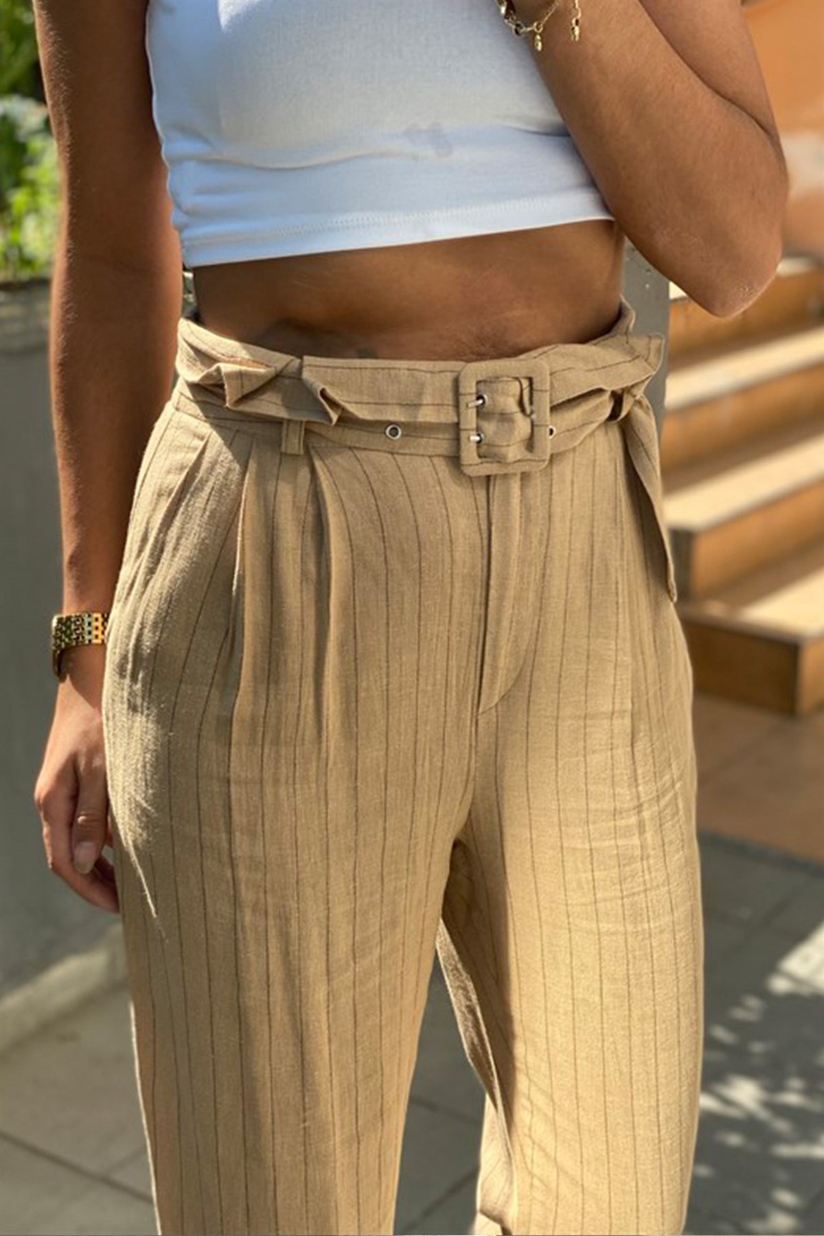 Kendinden Kemerli Tiril Keten Havuç PantalonPANTOLON