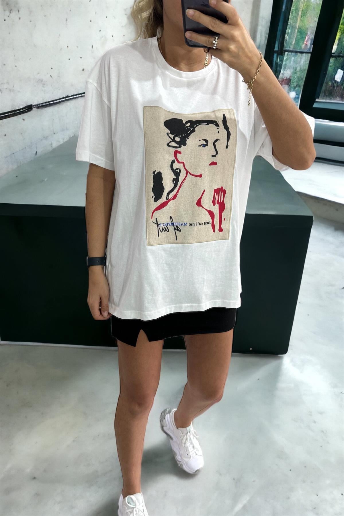 Keten Parçalı Beyaz TshirtTSHİRT