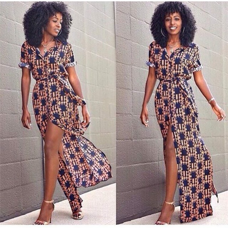 Kiremit Desenli Gömlek Elbise