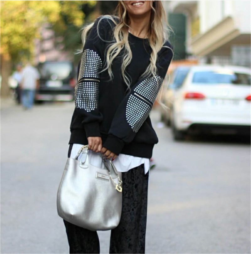 Kolları Droplu Fermuar Detay Sweatshirt