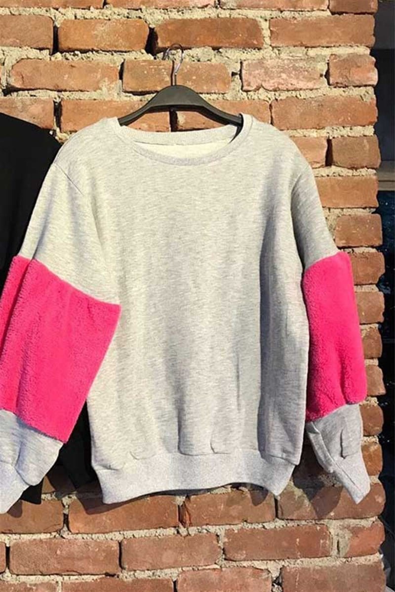 Kolları Peluş Detaylı Sweatshirt