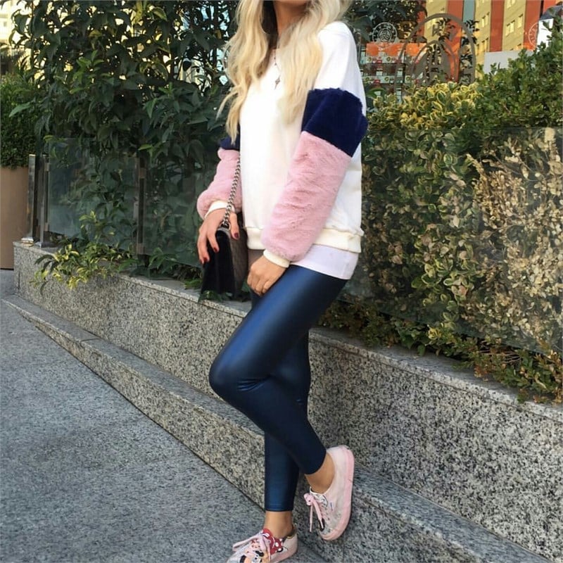 Kolu Lacivert Pembe Peluşlu Sweat