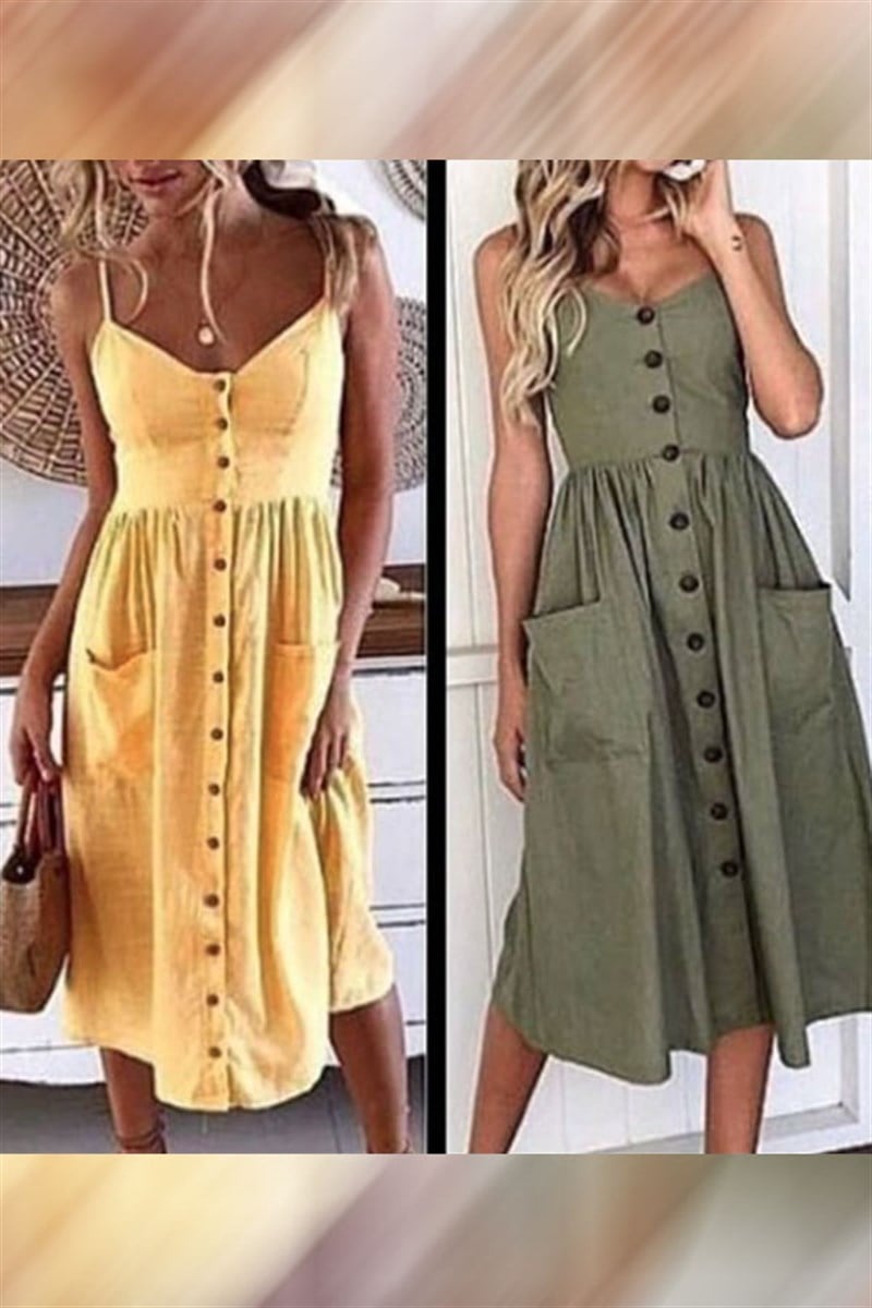 Komple Düğmeli Askılı Elbise