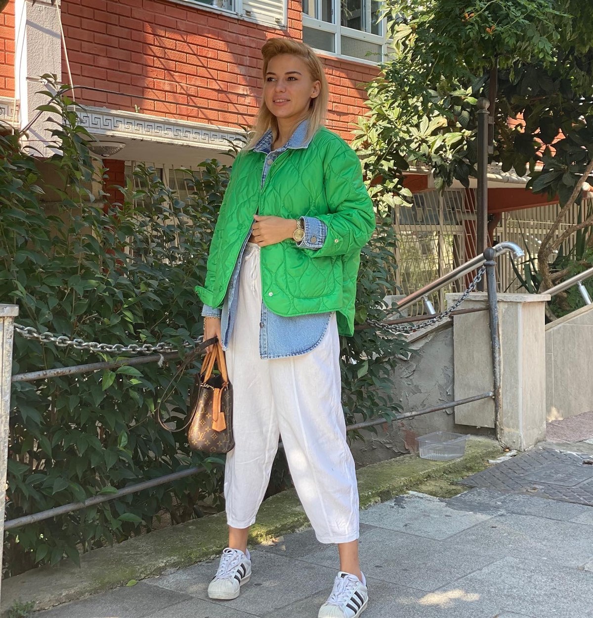 Kot Detaylı Yeşil Şişme Mont MONT/CEKET