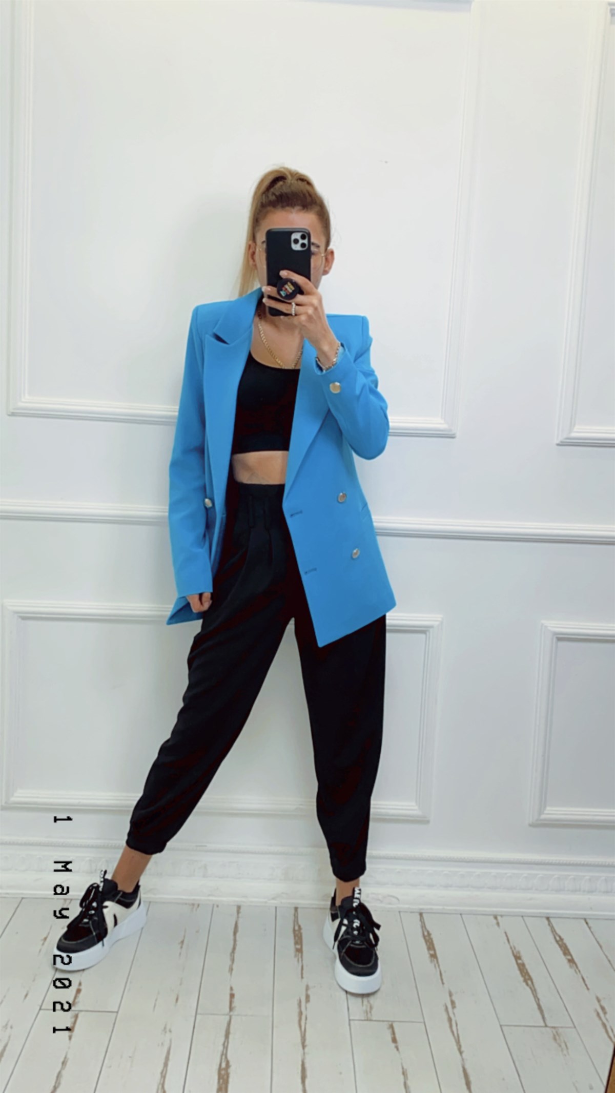 Kruvaze Kapamalı Mavi Ceket