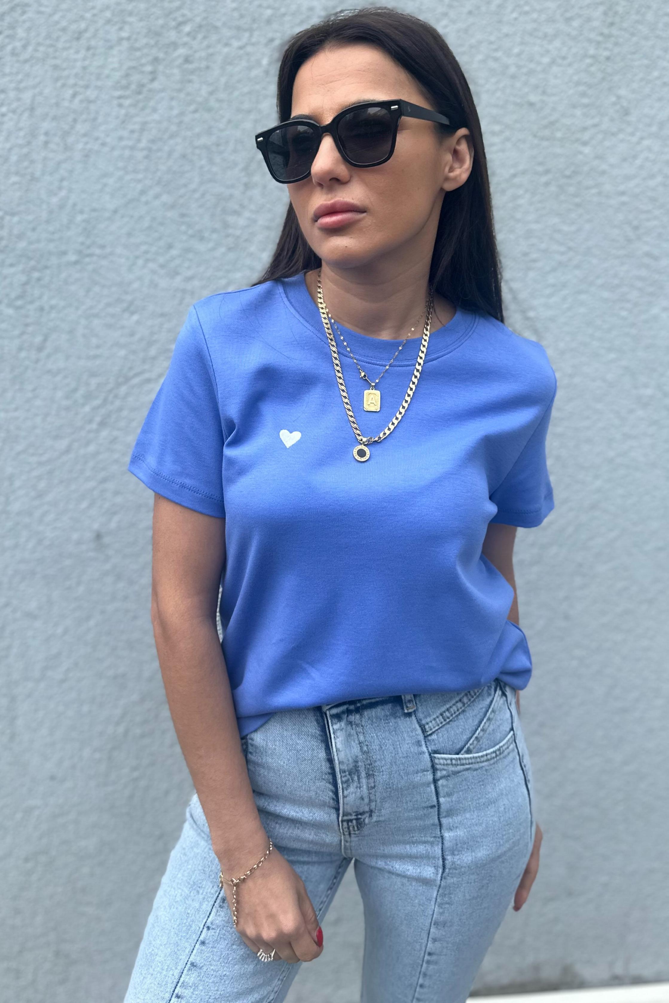 Küçük Kalpli Mavi Basic TshirtTSHİRT