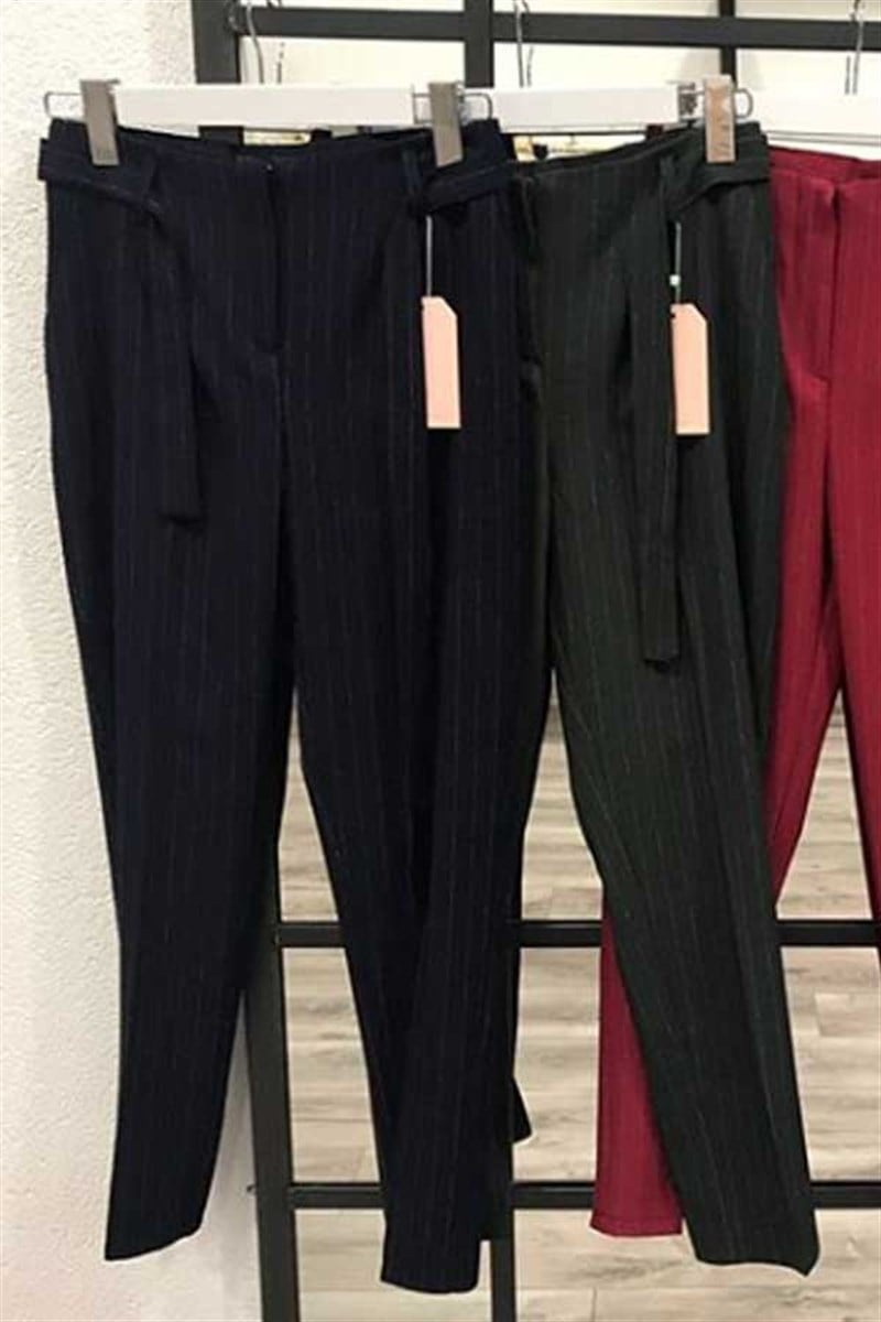 Kuşaklı Çizgili Havuç Pantalon