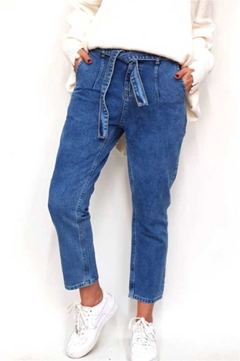 Kuşaklı Havuç Kesim Kot Pantalon