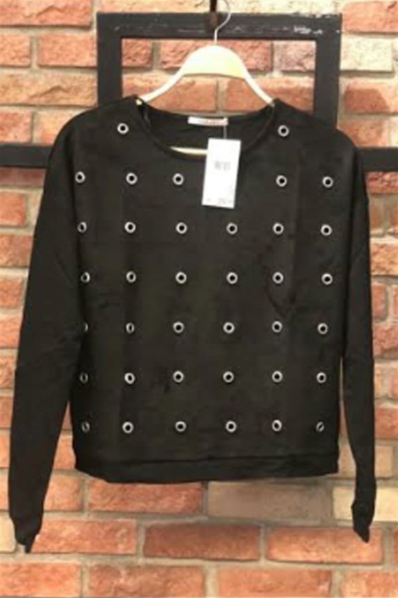 Kuşgözü Detay Süet Kumaşlı Sweatshirt