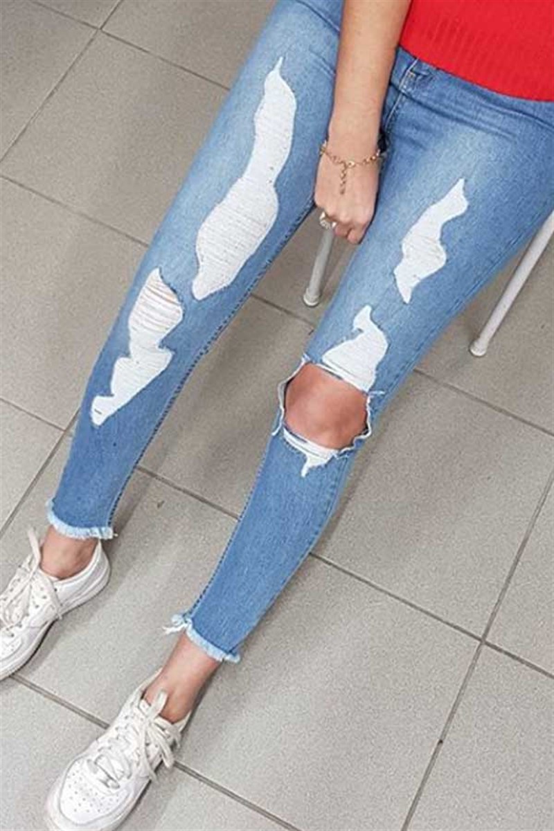 Lazer Kesim Yüksek Bel Skinny Jean