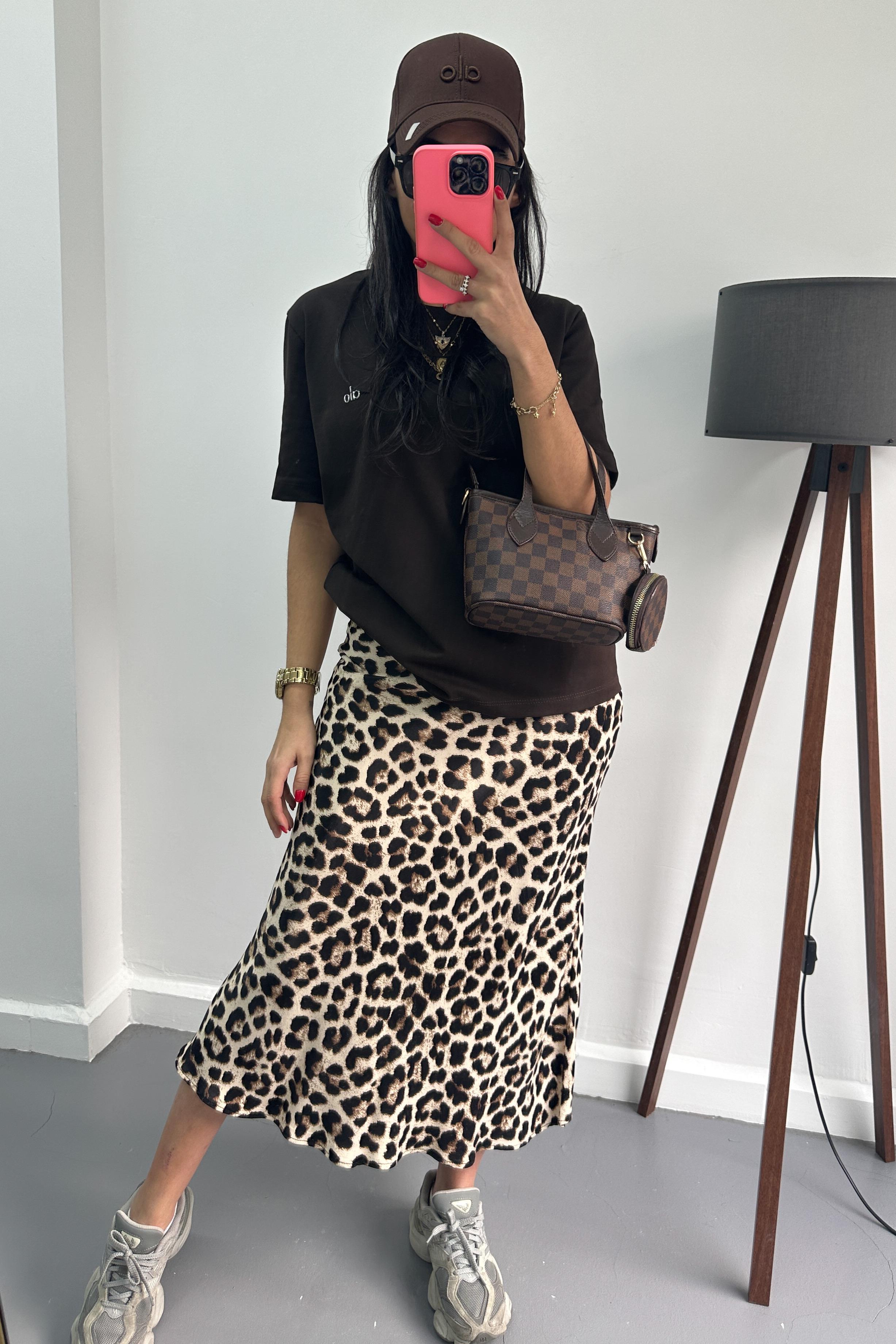 Leopar Desen Bej Saten EtekETEK