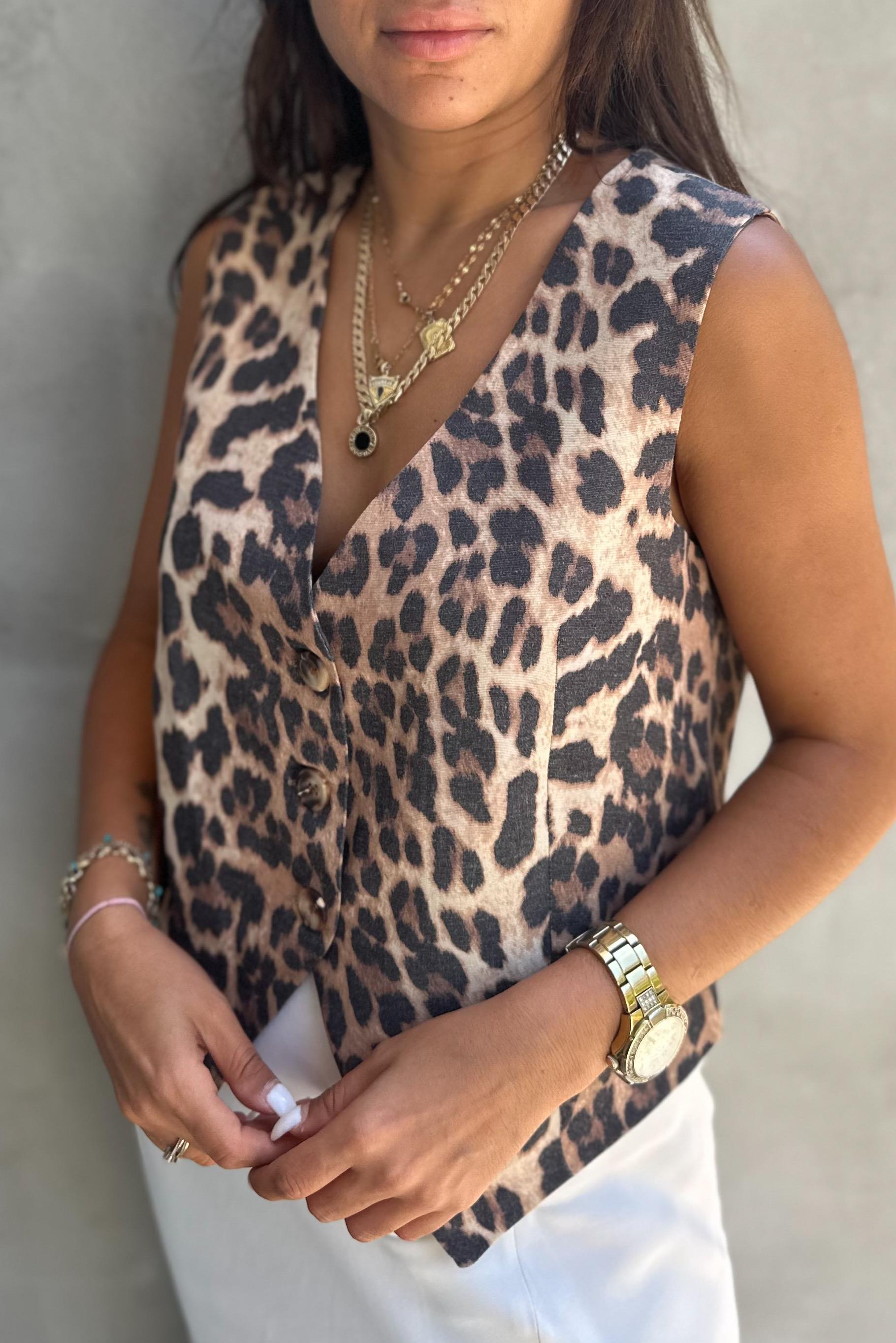 Leopar Desen Blazer YelekMONT/CEKET