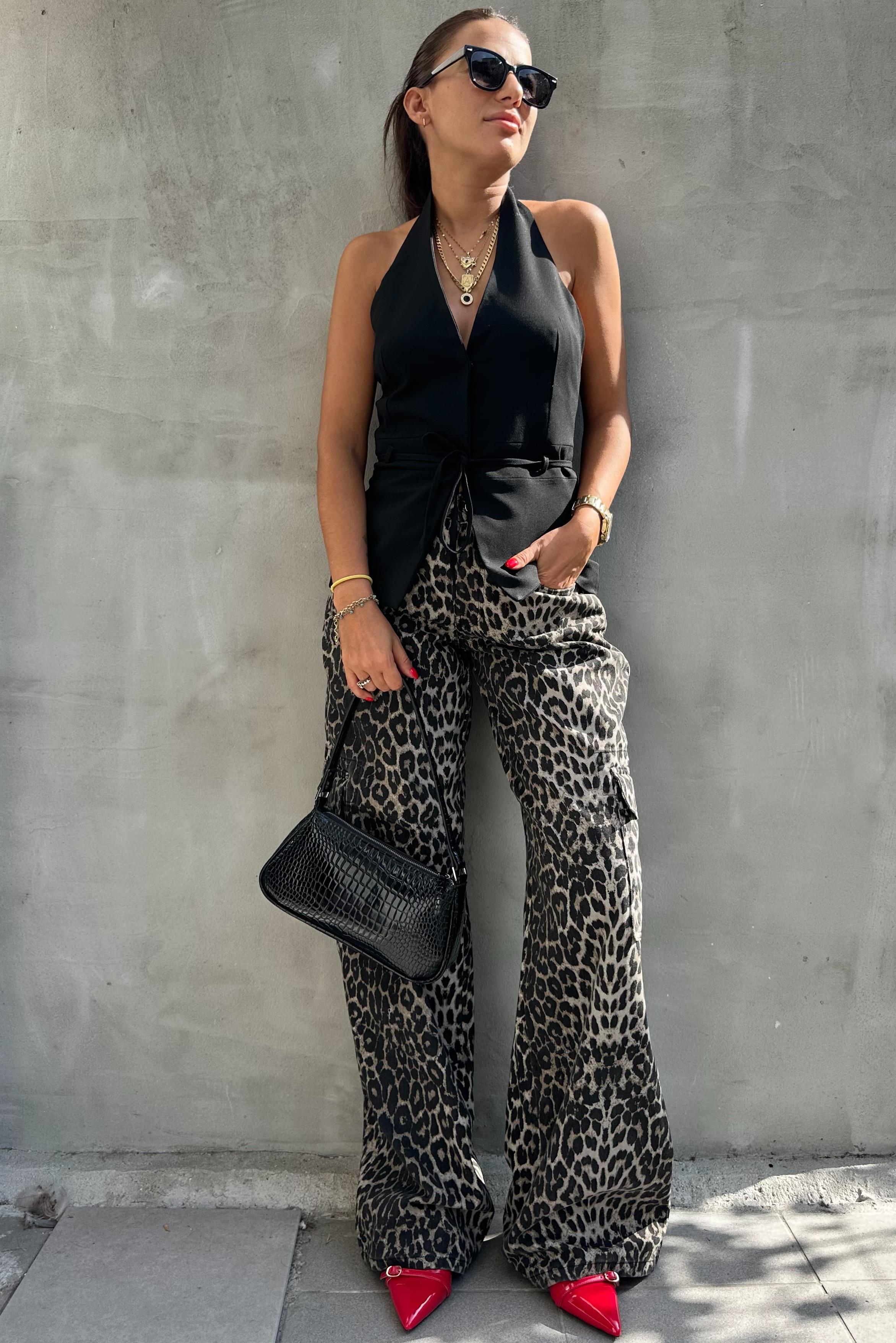 Leopar Desen Kargo PantolonJEAN