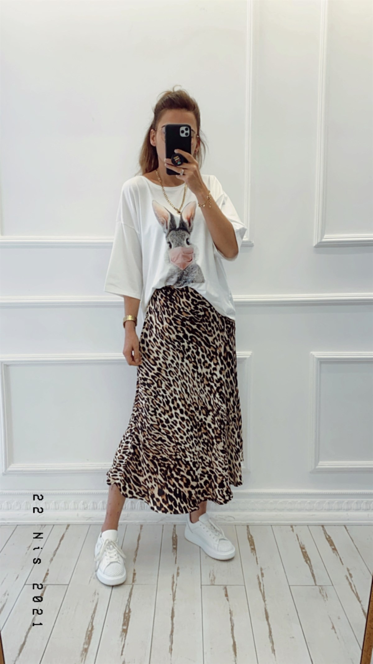 Leopar Desen Saten Çan Etek