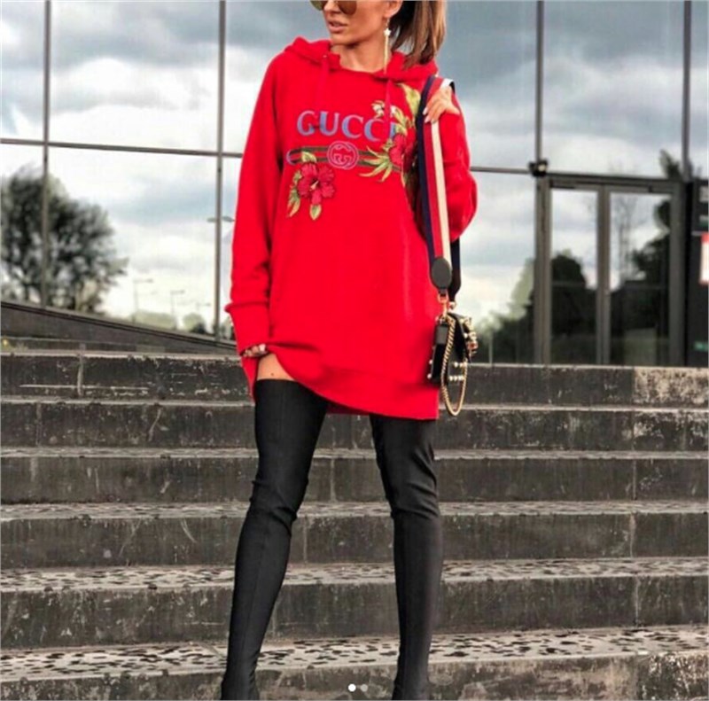Logolu Çiçekli Tunik Sweatshirt