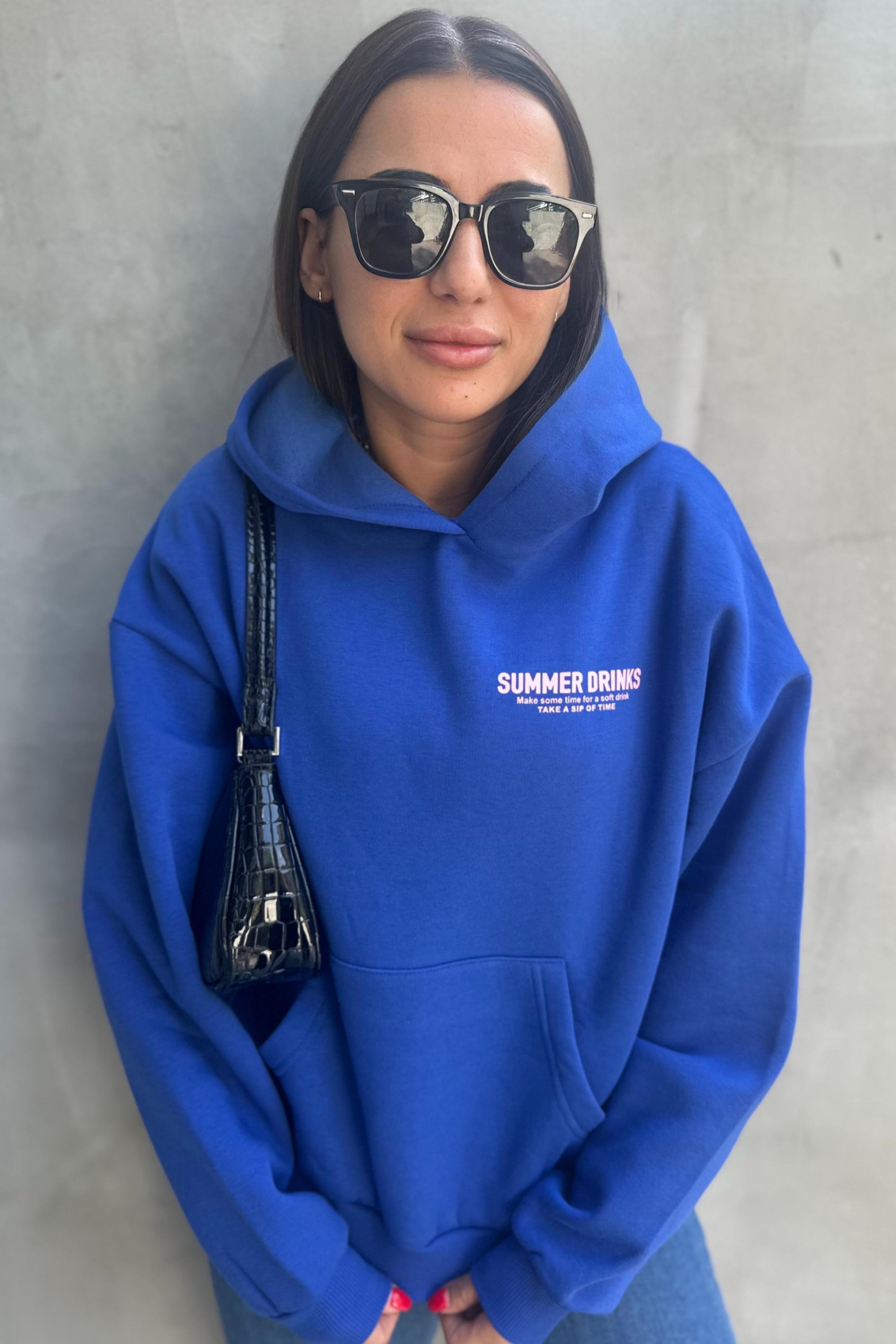 Mavi Sırtı Baskılı Kapşonlu SweatshirtSWEATSHİRT