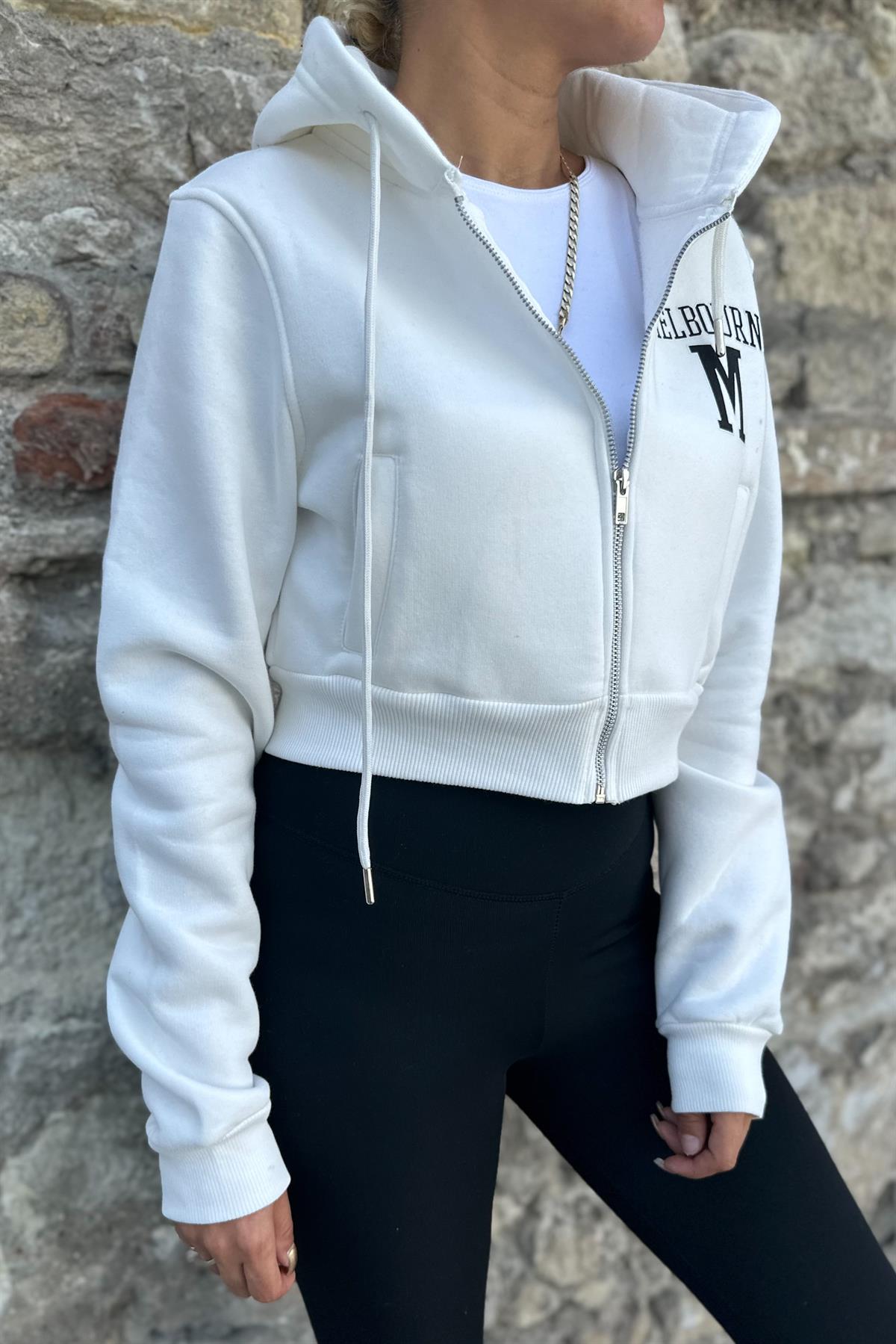 Melbourne Mini Fermuarlı Beyaz SweatshirtSWEATSHİRT