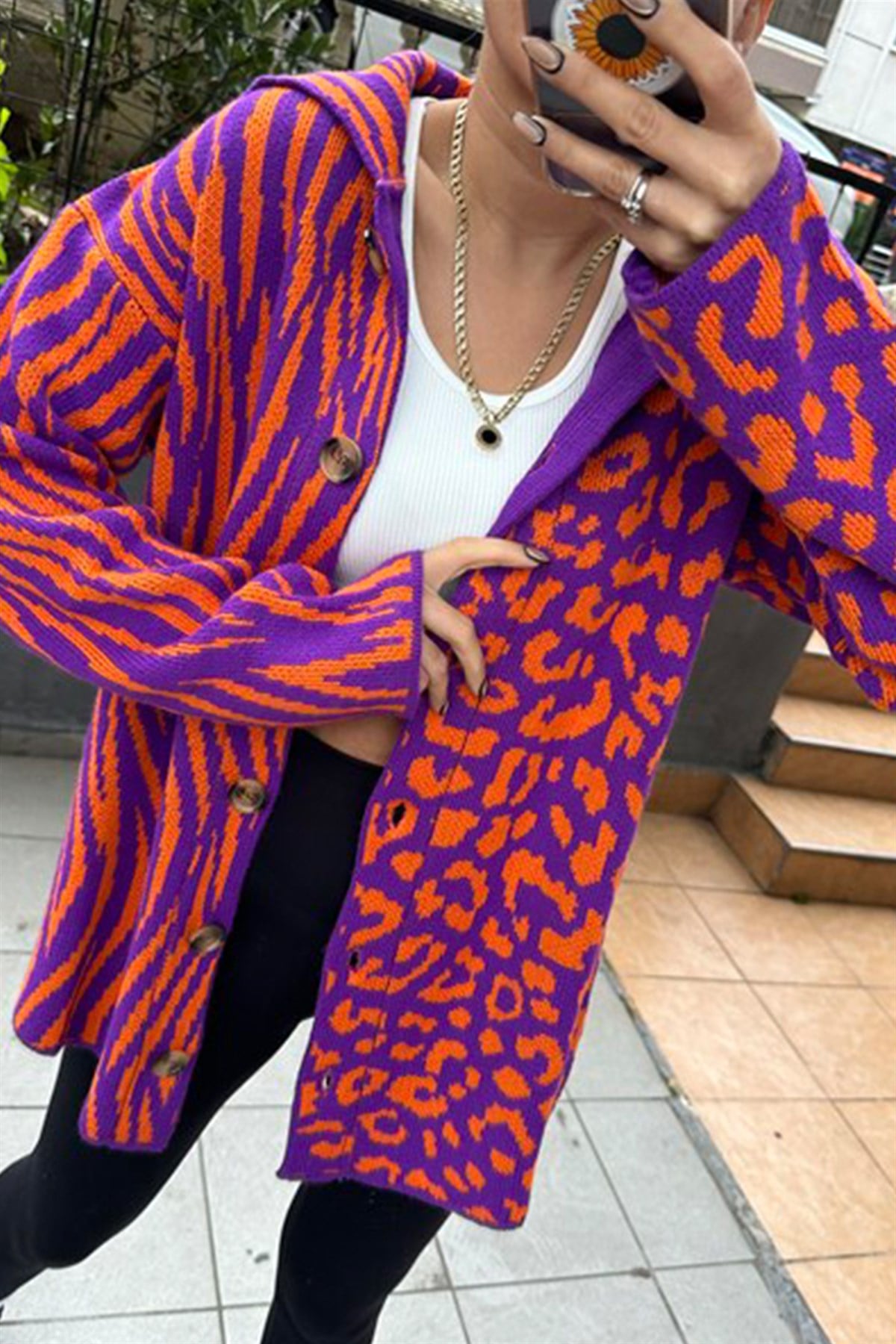 Mor Turuncu Zebra Leopar HırkaHIRKA