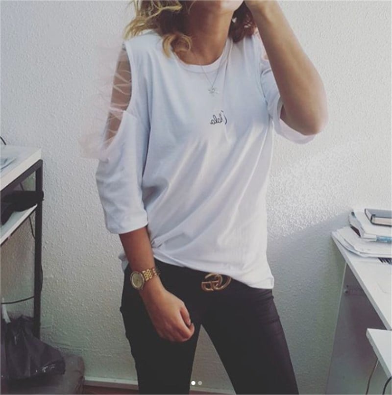 Omuz Dekolteli Tül Detay Olala Tshirt