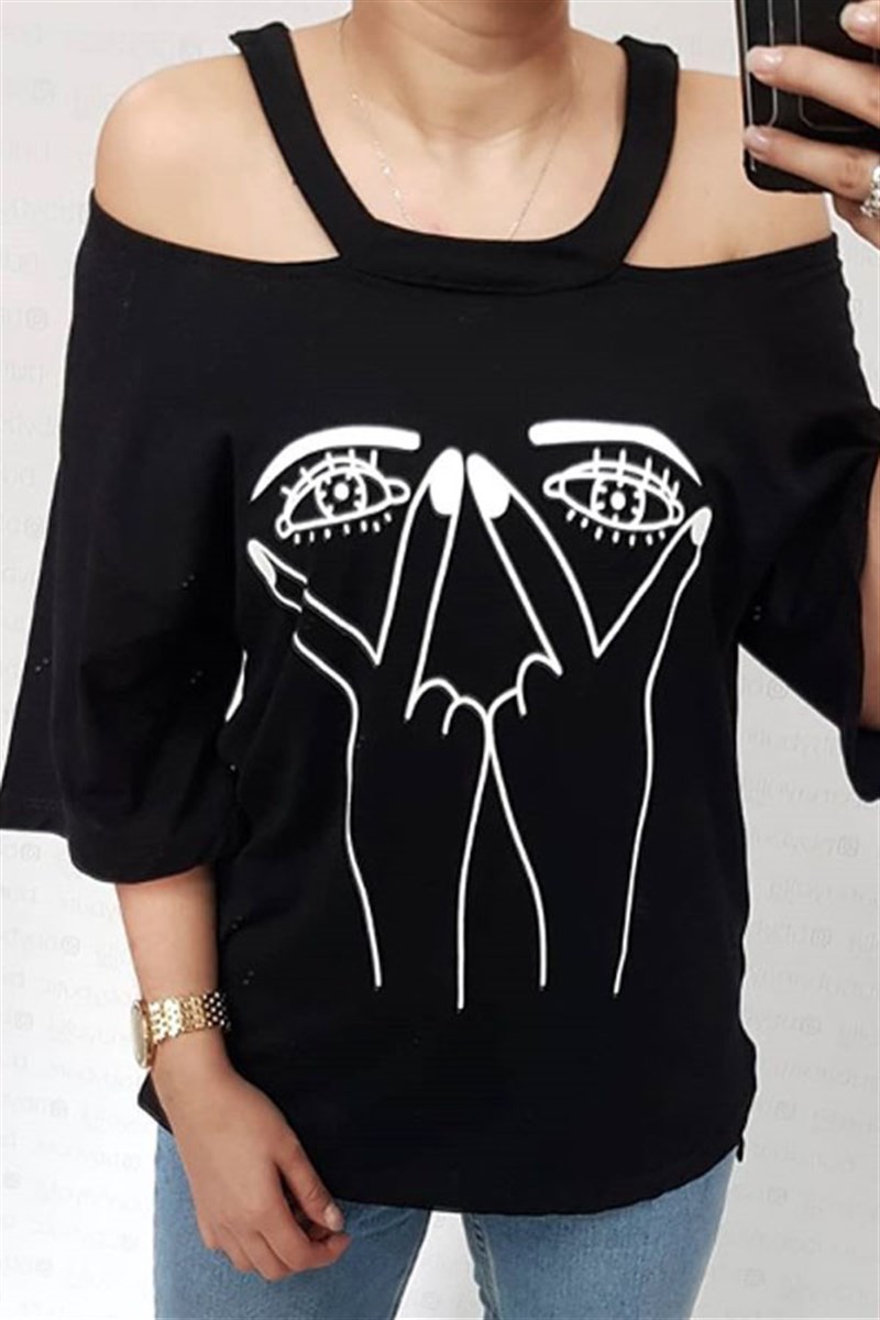 Omuz Detay Gözlü Tshirt