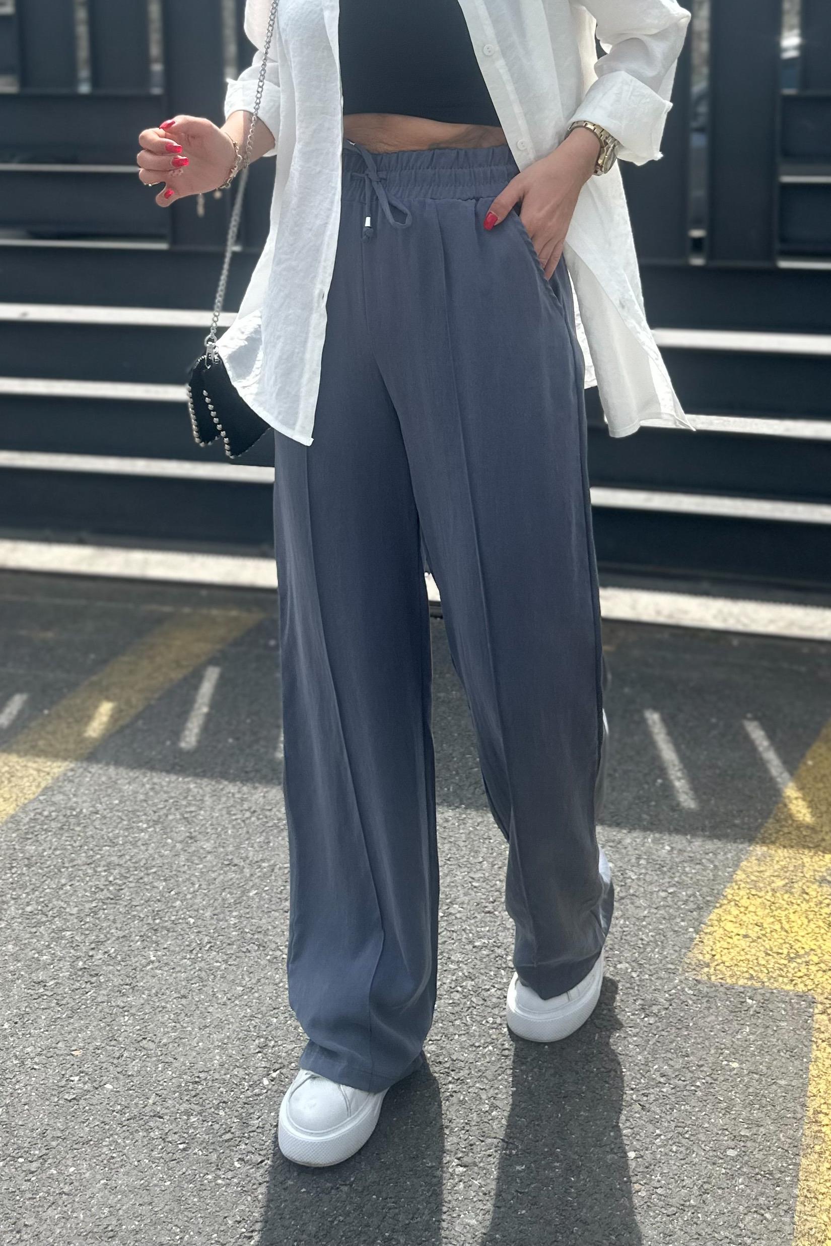 Önden Şeritli Antrasit Tensel PantolonPANTOLON