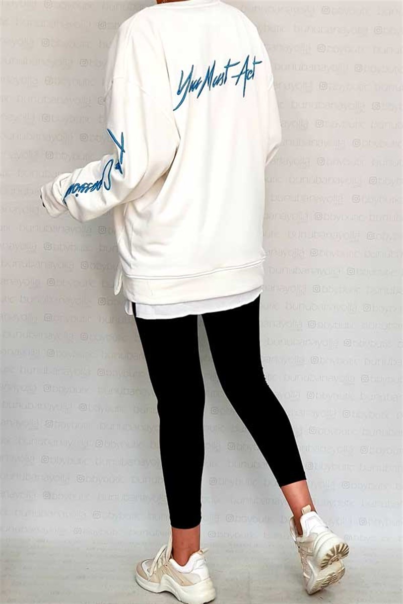 Önü Kolu Sırtı Yazı Nakışlı Sweat