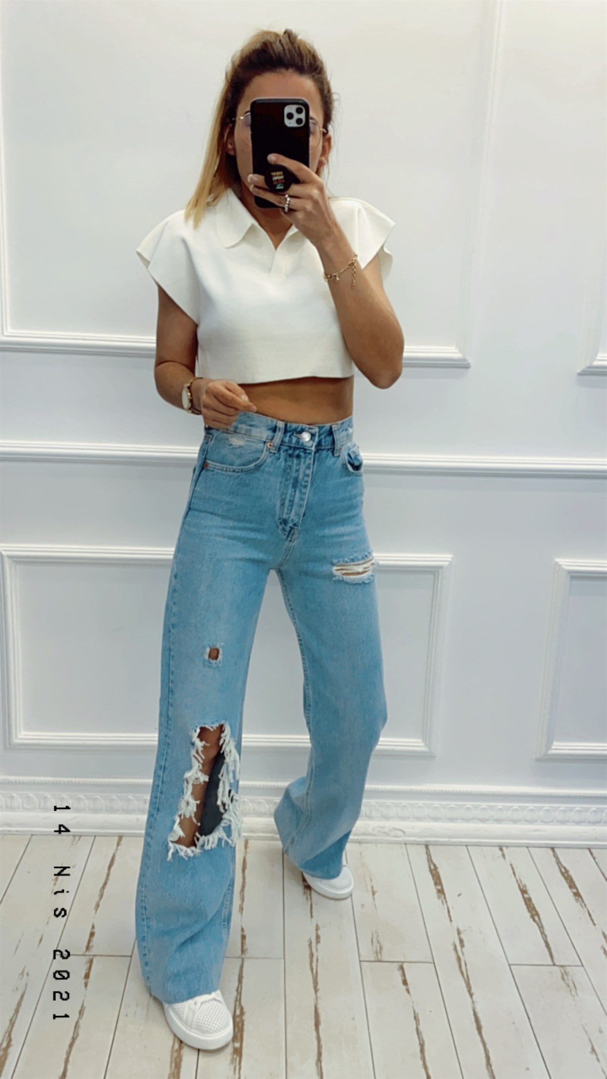 Orjinal Marka Bir Bacağı Geniş Yırtık Detaylı Salaş Kesim Jean