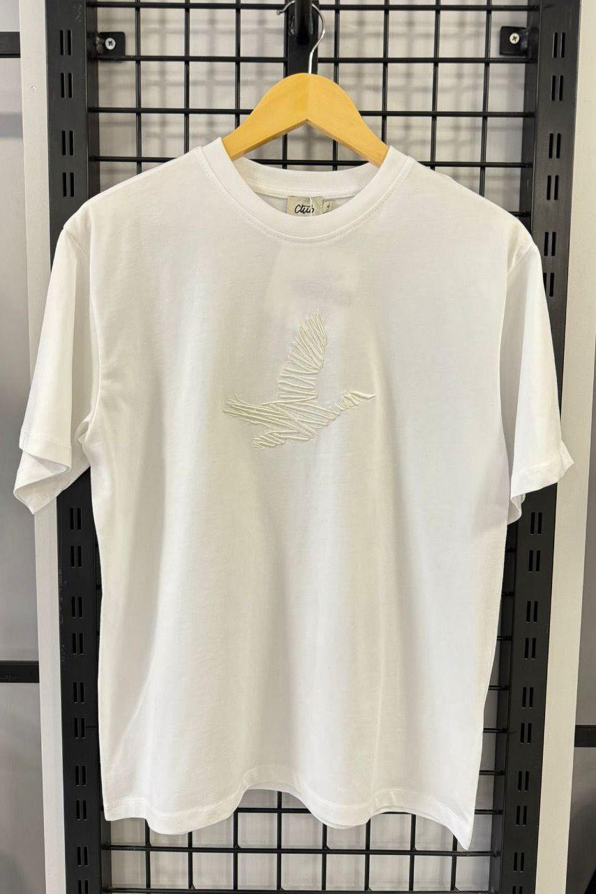 Orjinal Marka Kuş Nakışlı Beyaz TshirtTSHİRT
