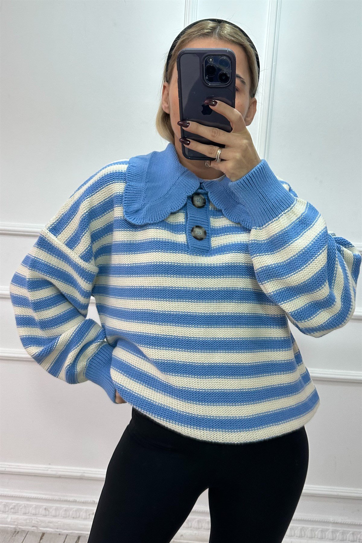 Orjinal Marka Yakalı Çizgili KazakKAZAK