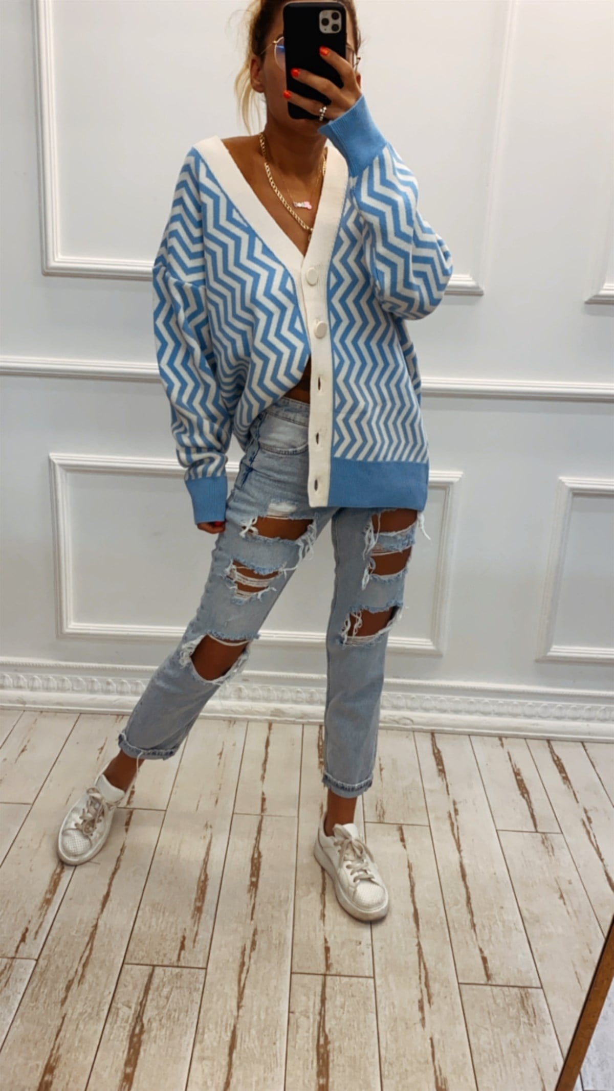 Oversize Bebe Mavisi Hırka