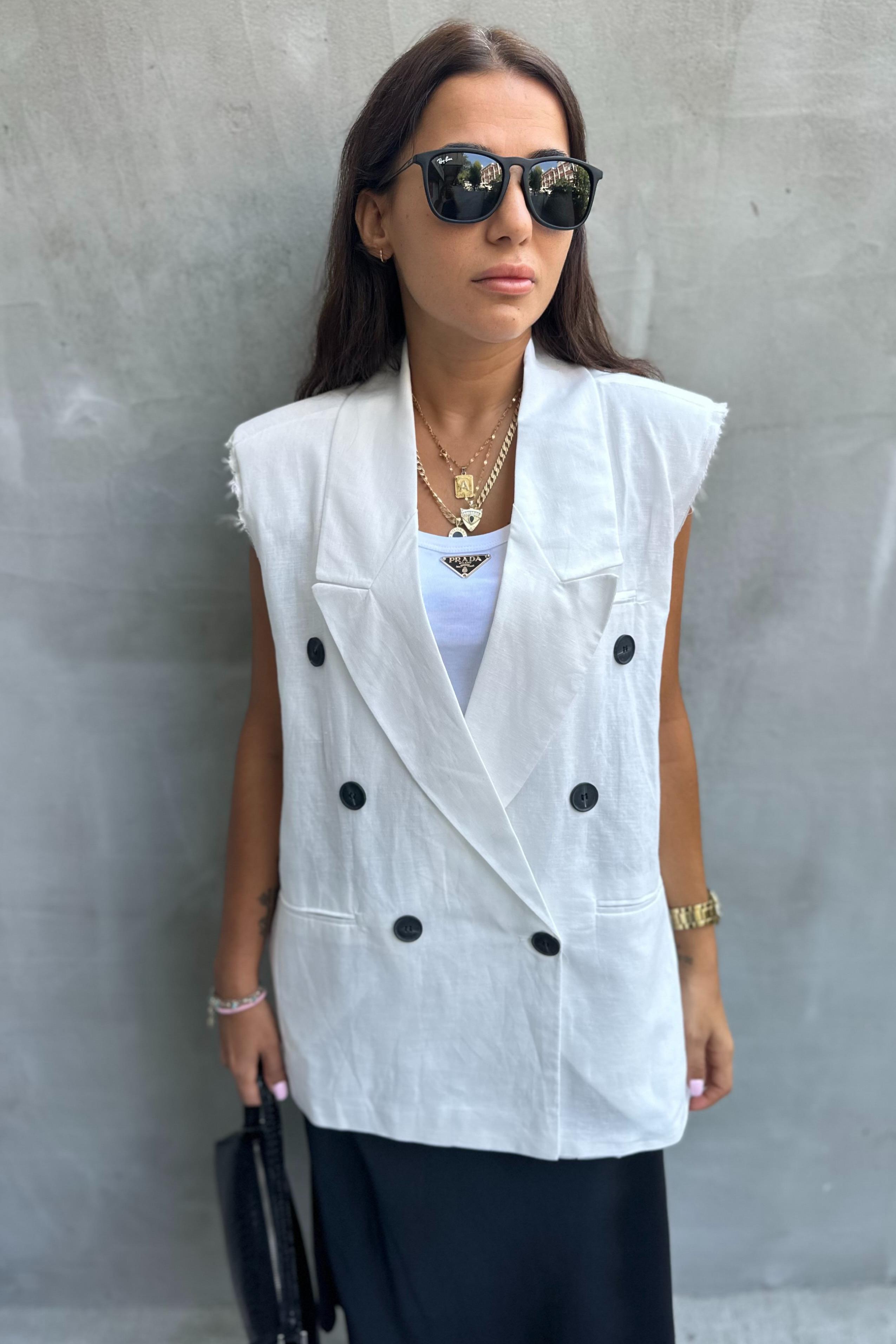 Oversize Beyaz Keten YelekYELEK