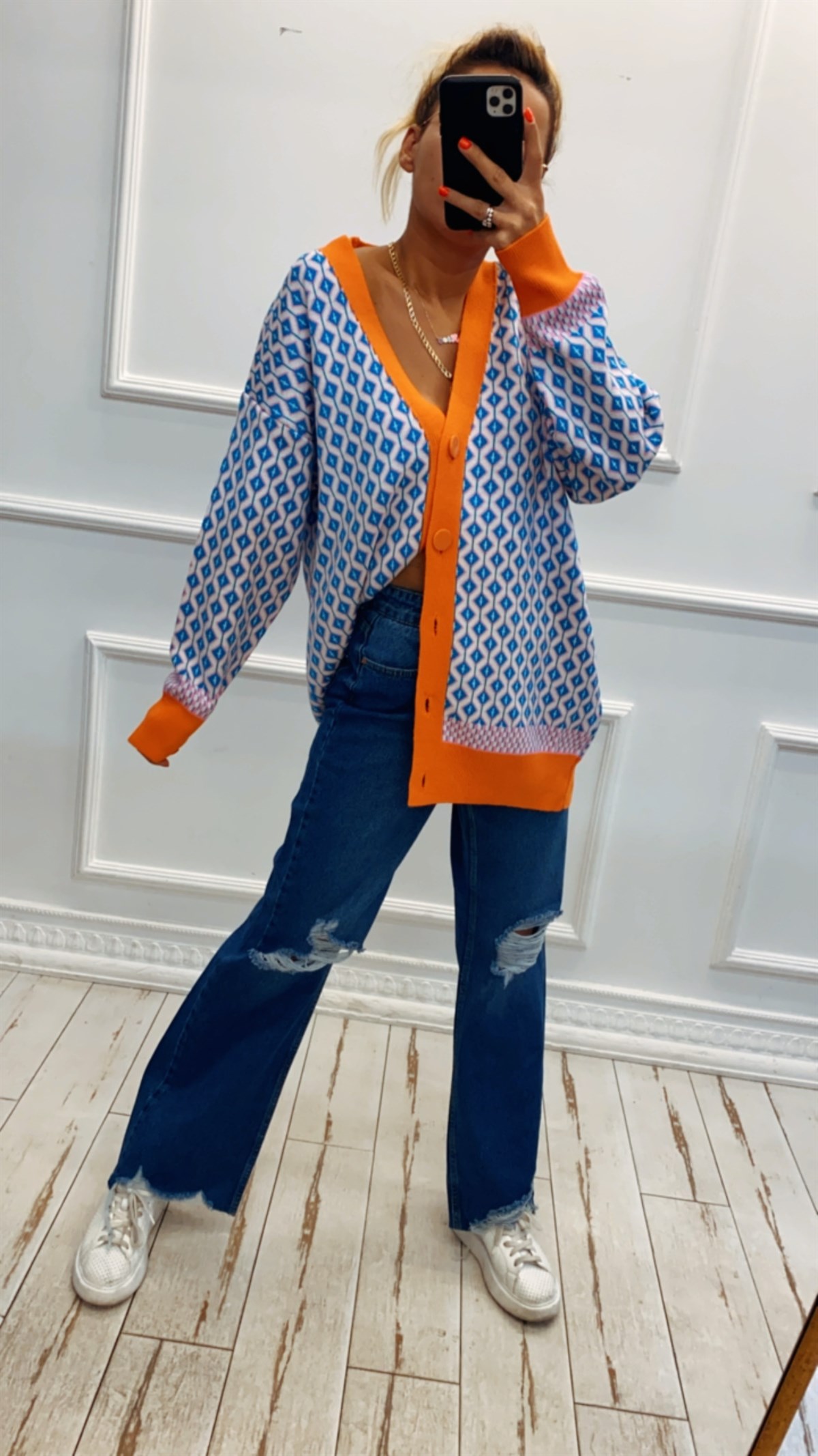 Oversize Etnik Desen Hırka