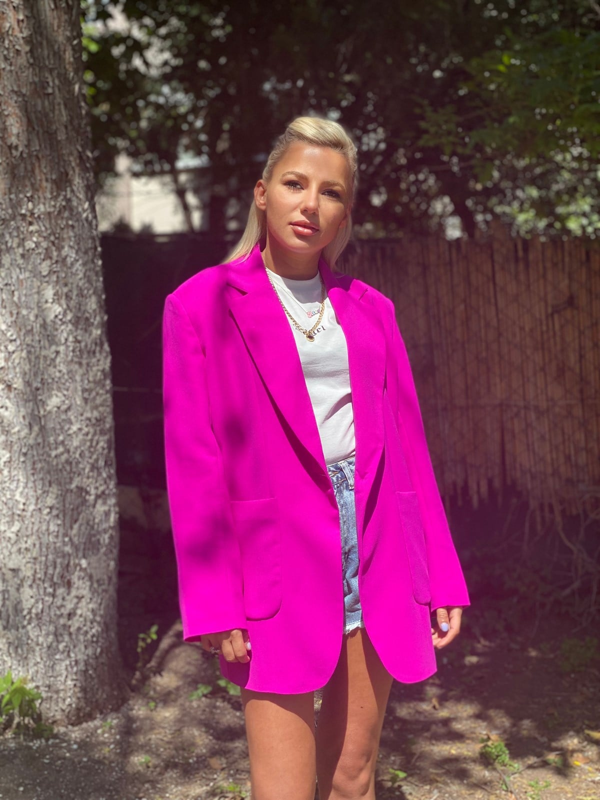 Oversize Fuşya Crep CeketMONT/CEKET