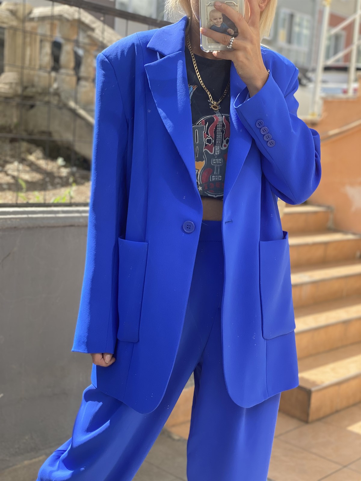 Oversize Saks Mavisi Crep CeketMONT/CEKET