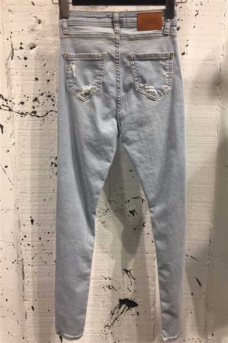 Paça Yırtıklı Buz Mavisi Skinny Jean