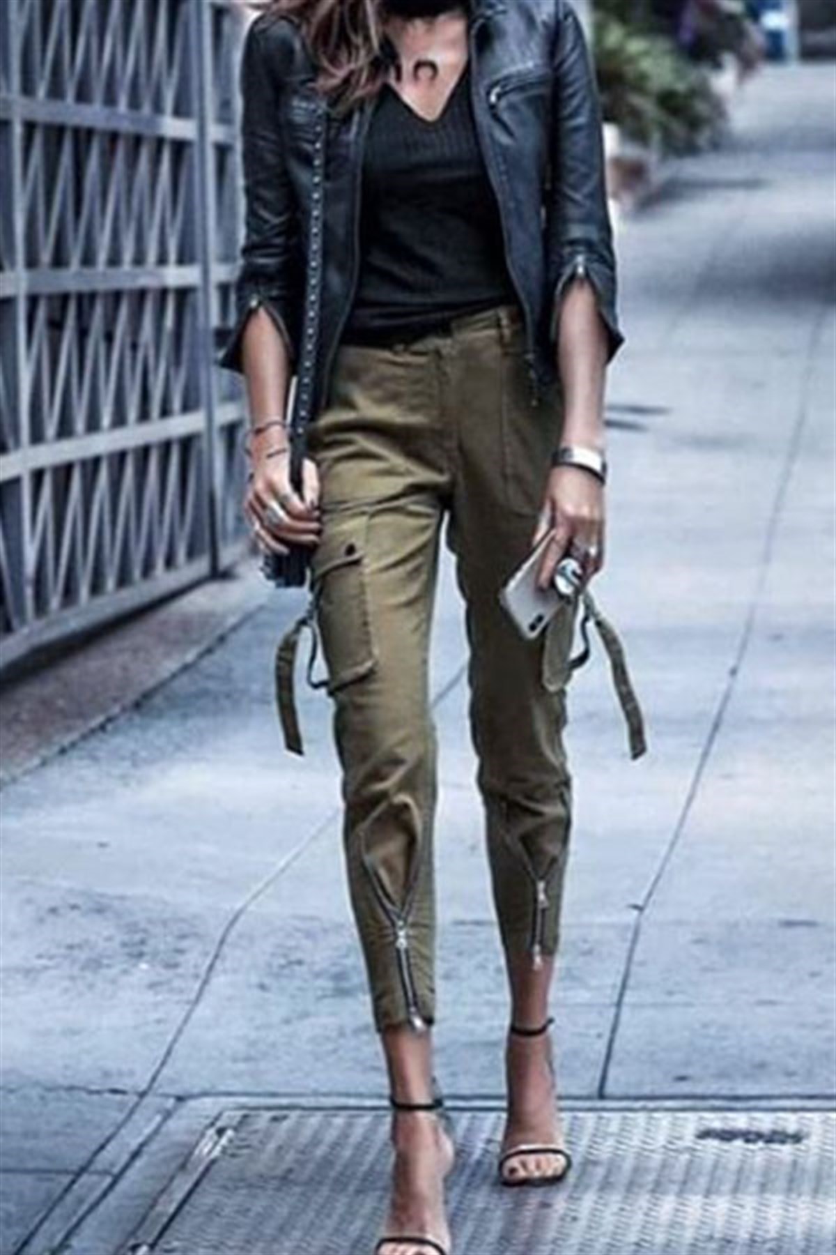 Paçası Fermuar Detay Gabardin Kargo Pantalon