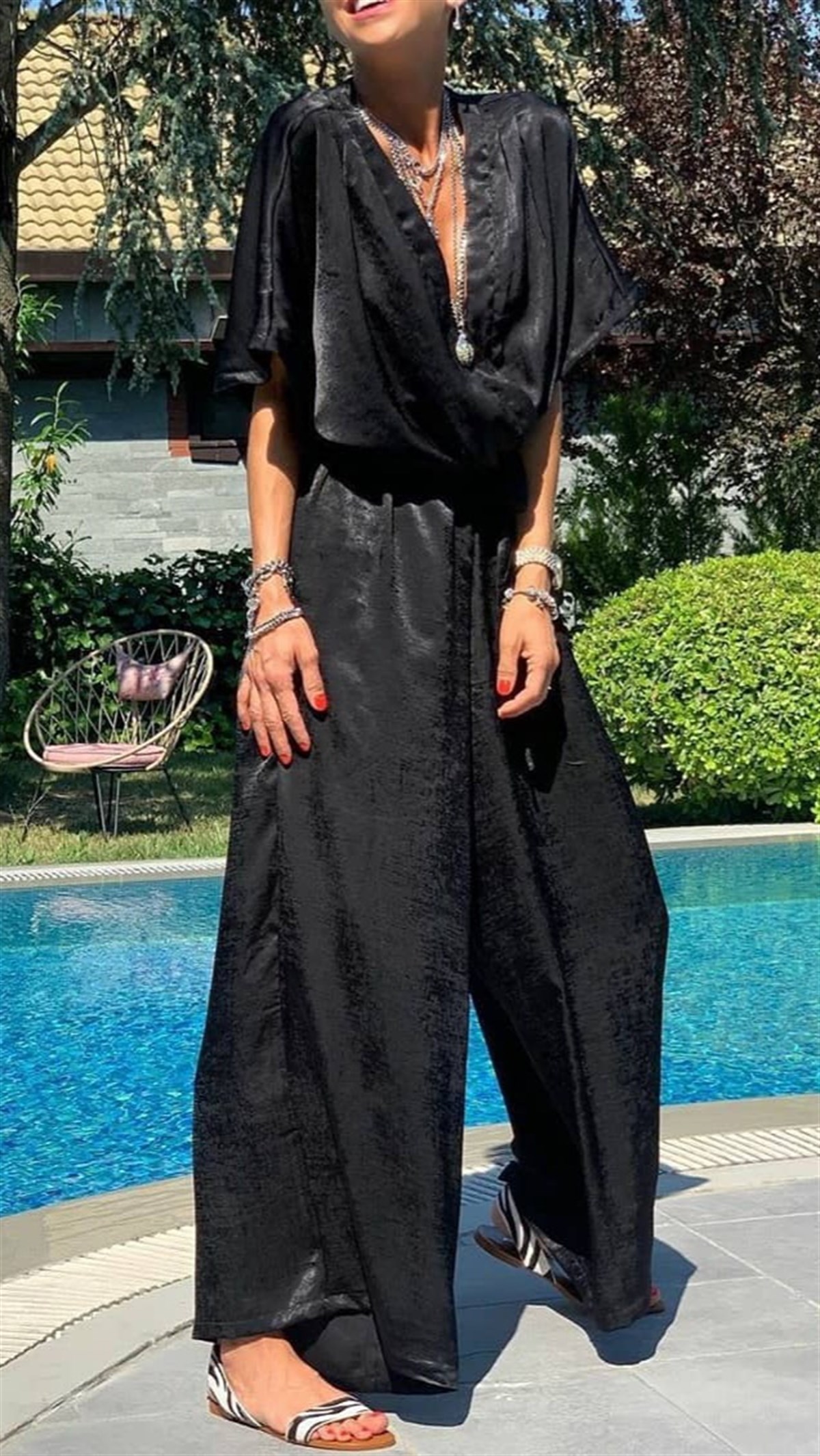 Pamuk Saten Kruvaze Yaka Tulum