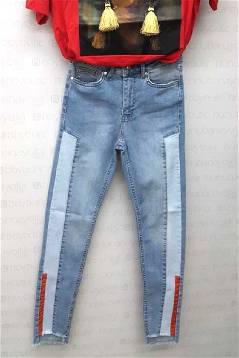 Parçalı Mavi Skinny Jean