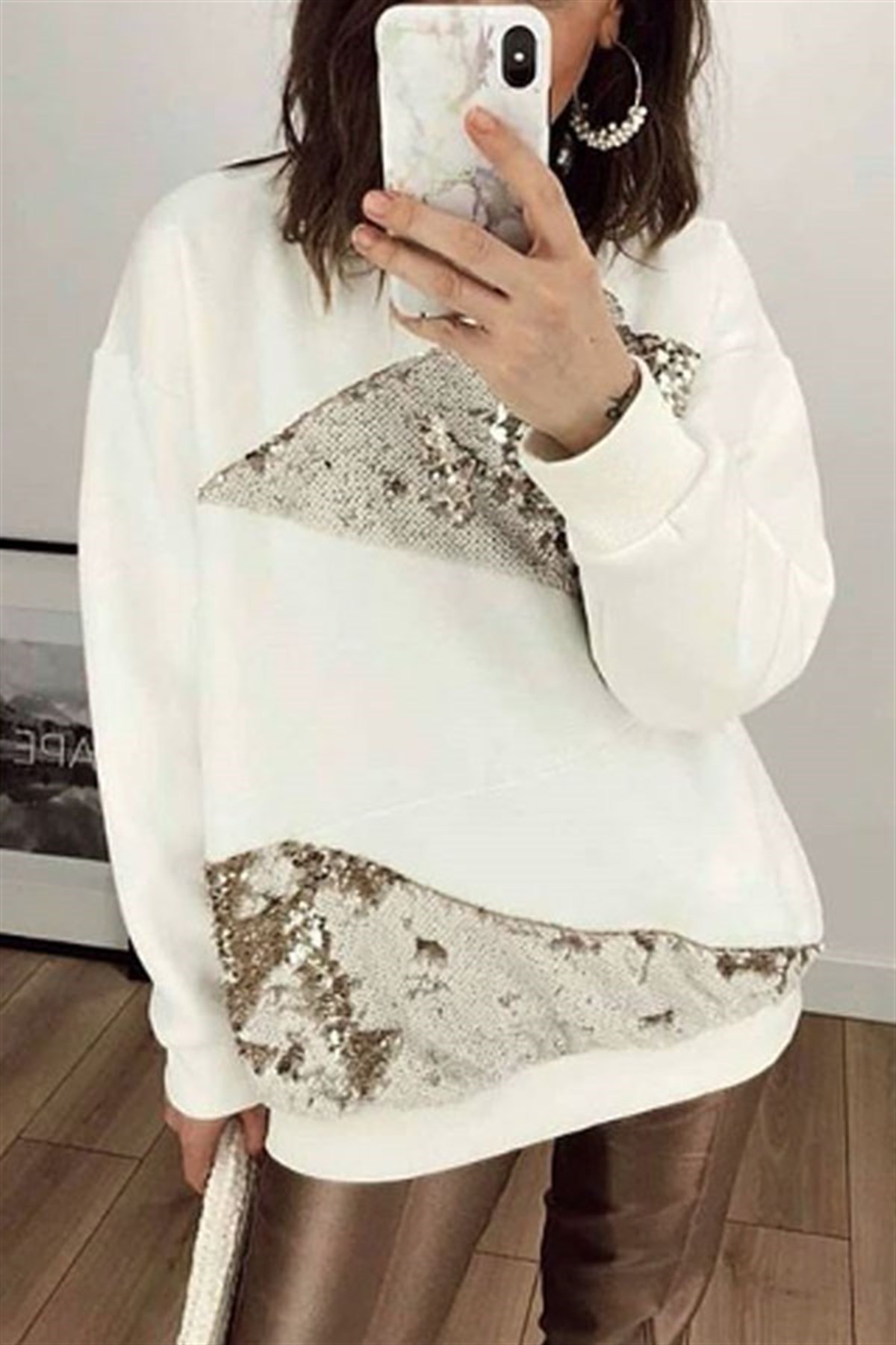 Payet Detaylı Ekru Sweatshirt