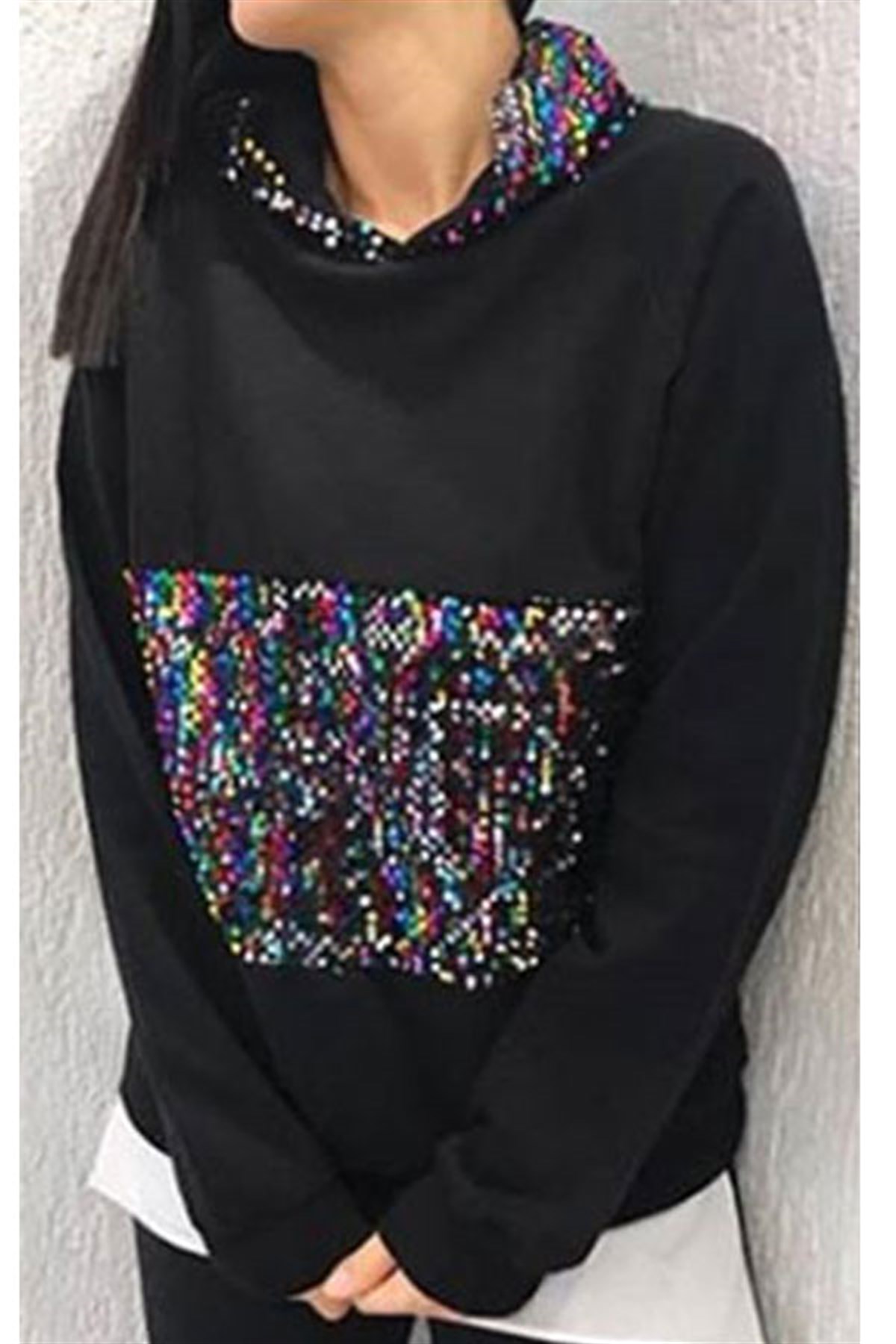 Payet Şeritli Sweatshirt